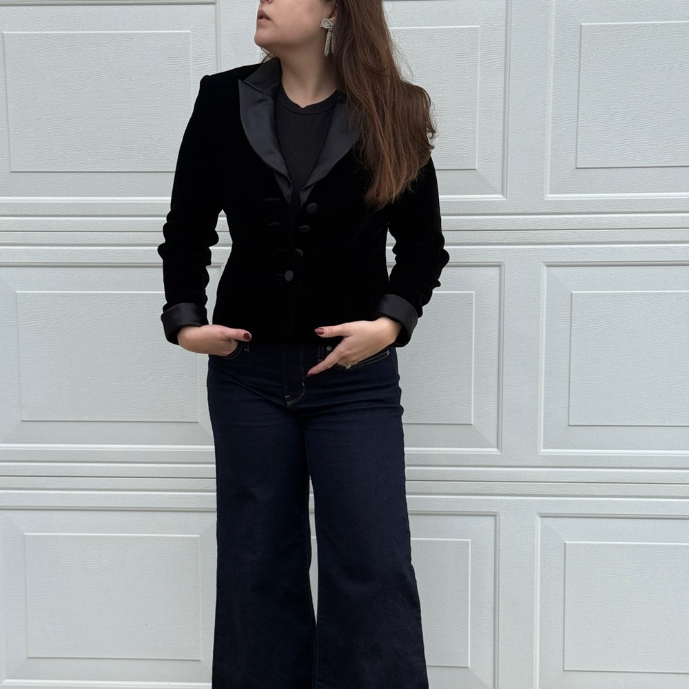 Custom Black Velvet Blazer Satin Lapel Tailored Evening Jacket